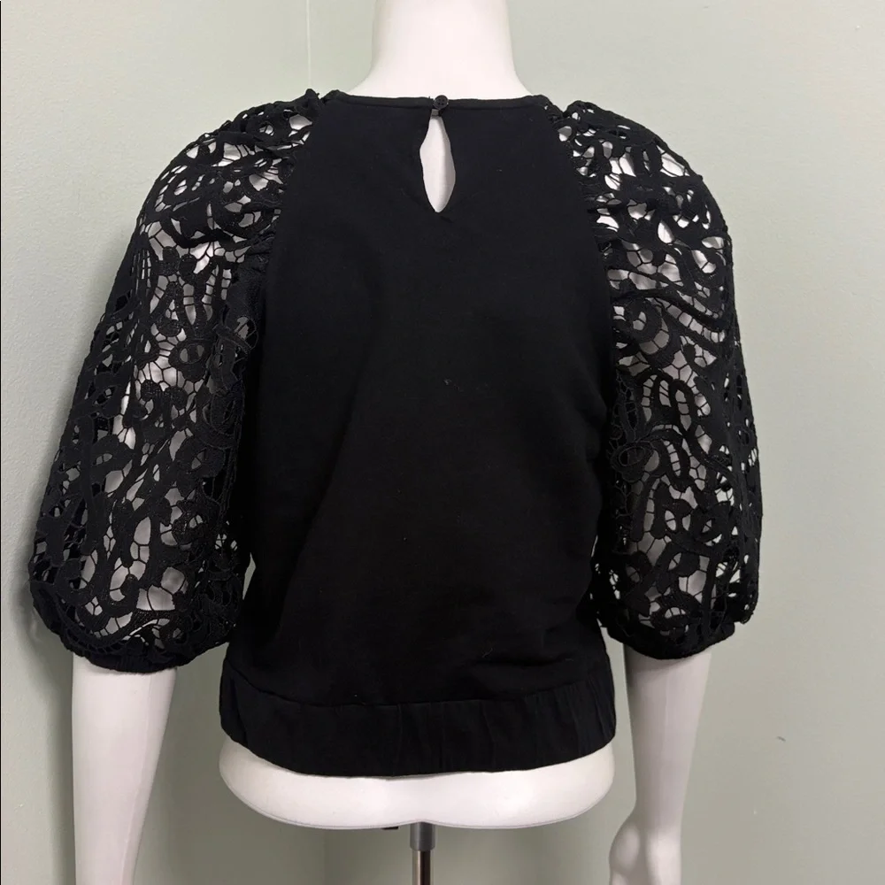ANTHROPOLOGIE Dolan Black Lace Sleeve Top Petite Medium